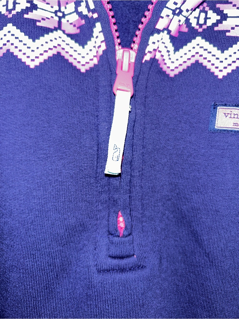 Vineyard Vines Navy and Pink Fair Isle Quarter-Zip - Picture 5 of 9